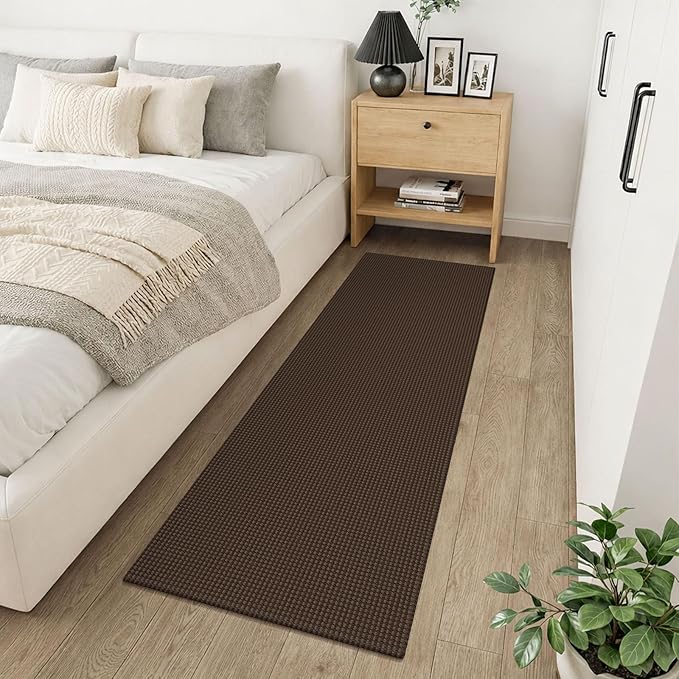 KOZYFLY Runners for Hallways 2x6 ft Washable Kitchen Runner Non Slip Rubber Backed Hall Runners Cotton Entryway Runner Rugs Floor Carpet for Indoor Backdoor Bedroom Kitchen, Brown/Dark Brown