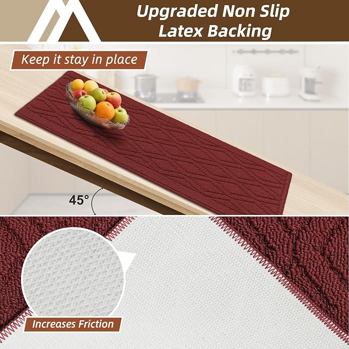 COSY HOMEER Kitchen Rugs 24"x35" Non-Slip Washable Kitchen Mats for Floor Polypropylene Absorbent Kitchen Floor Mat for Kitchen Sink Entryway,Red