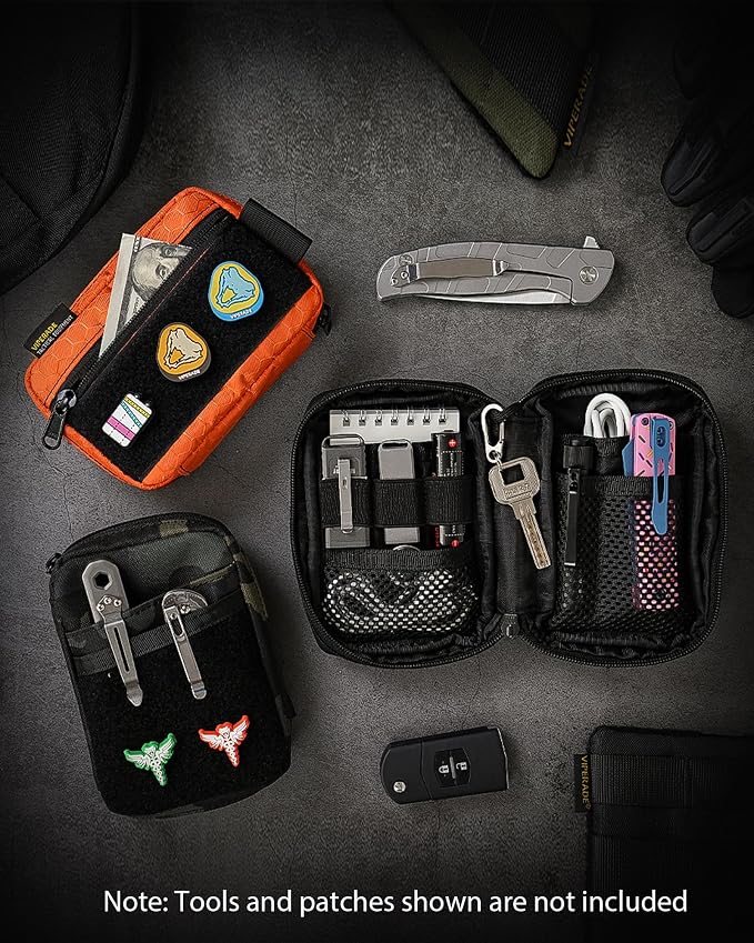 VIPERADE VE26 EDC Pouch Organizer with 11 Compartments, Small Tool Pouch with DIY Patches Area, EDC Pocket Organizer for Mutitools