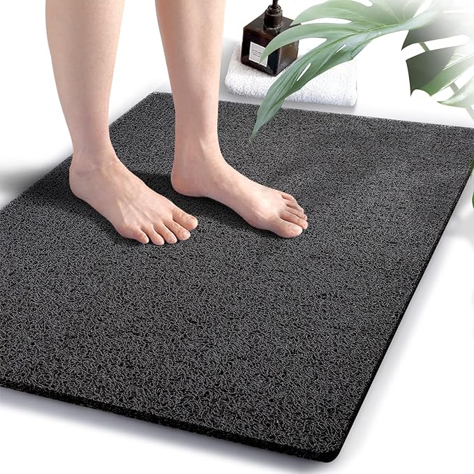 godehone Shower Mats Non Slip Without Suction Cups, PVC Loofah Bathroom Mats, Loofah Mats for Shower and Bathroom, Quick Drying, 23.6× 34.6 Inch, Black