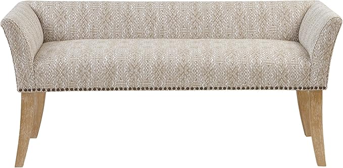 Madison Park Accent Bench for Living Room, Upholstered with Nailhead Trim, & Padded Seat Entryway Bench Small, End of Bed Bench with Back, 49.5" W x 19.25" D x 23" H, Taupe Multi