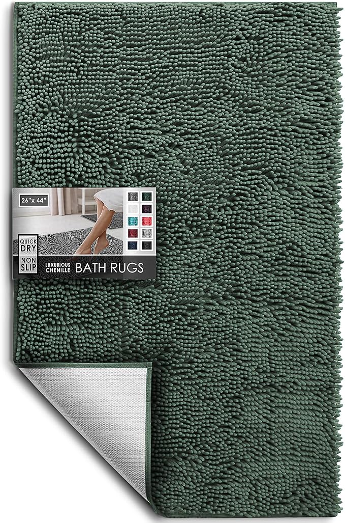 Hearth & Harbor Bathroom Rugs, Chenille Bath Mat - Machine Washable Bath Mats for Bathroom Non-Slip Backing Rubber, Quick Dry Bathroom Mat