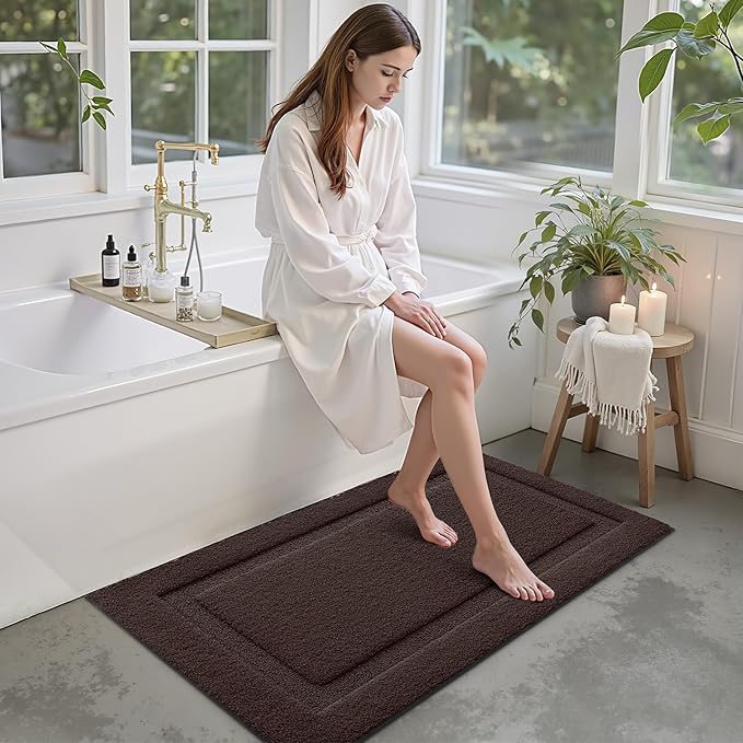 LUMI Large Ultra Soft Bathroom Rugs Non Slip with Rubber Backing, Absorbent Washable Bath Mat Quick Dry, Upgraded Premium Microfiber Plush Carpet for Bathtub and Shower Floor, Brown, 24x43