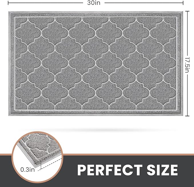 LuxStep Door Mat Large Indoor Outdoor Doormat, Non-Slip Low-Profile Design Front Door Welcome Mat for Entryway,Patio,Garage,High Traffic Areas,(Light Grey, 17"x30")
