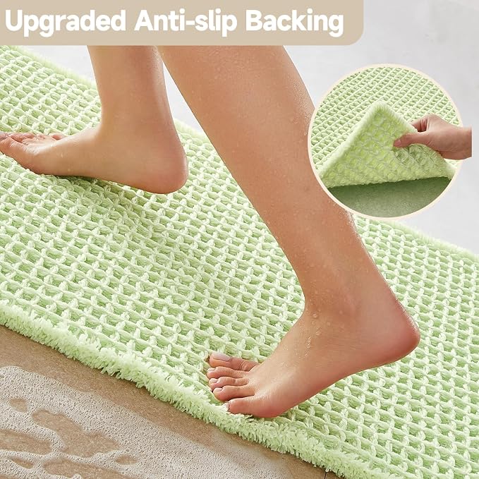 TYUU Waffle Runner Rug Bathroom, Boho Bathroom Rugs Non Slip Washable Long Super Absorbent Quick Dry Cute Bath Mat Farmhouse Bath Mat, 60"x24" Pale Green