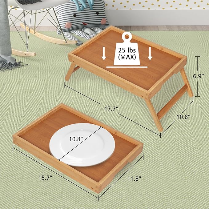 Artmeer Bed Tray Table with Folding Legs,Bamboo Breakfast in Bed for TV Table, Laptop Computer Tray,Eating,Snack Tray(Bamboo)