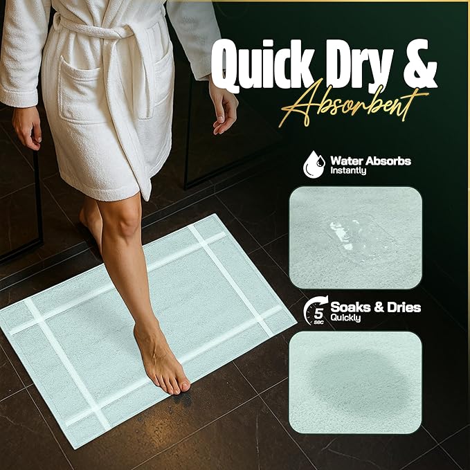 Pearl Linens Pack of 6 100% Cotton Bath Mat 18x25 inches, Soft & Absorbent Quick Dry Bathroom Mat Set, Not Bathroom Rugs, After Shower Mat, Bath Tub Mat, 781 GSM, Machine Washable, Mint Green