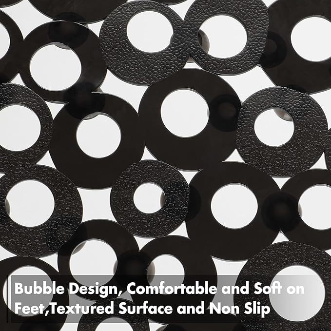 WELTRXE Oval Bathtub Mat Non Slip, Black Bubbles Bath Mats for Tub, Shower Mat with Drain Holes, Suction Cups, Machine Washable Bath Tub Mat, BPA, Latex, Phthalate Free for Bathroom, 27 x 14 Inch