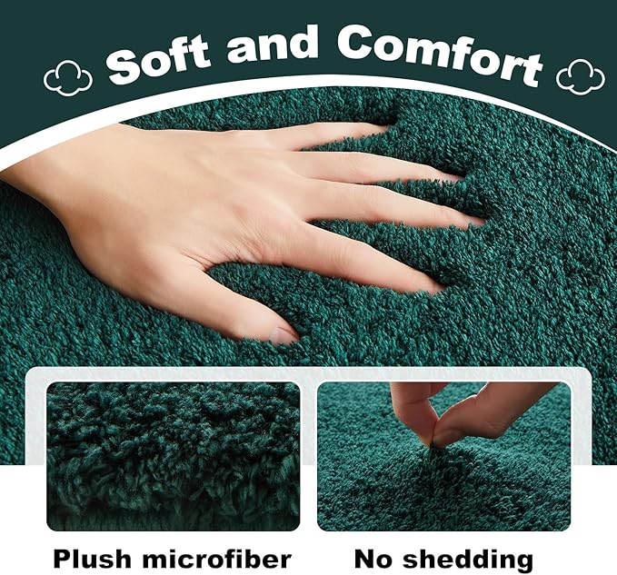 TYUU Large Bathroom Rugs, Ultra Soft Super Absorbent Bath Rugs Non Slip Washable Quick Dry Bath Mat with Rubber Backing for Bathroom Floor, Shower, or Sink, Dark Green 3' x 4'