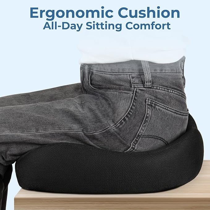 5 STARS UNITED Seat Cushion - Memory Foam Chair Cushion for Tailbone Pain Relief - Ergonomic Support for Coccyx, Sciatica & Butt - Office, Desk & Gaming Chair, Car Seat, Wheelchair, Black Mesh