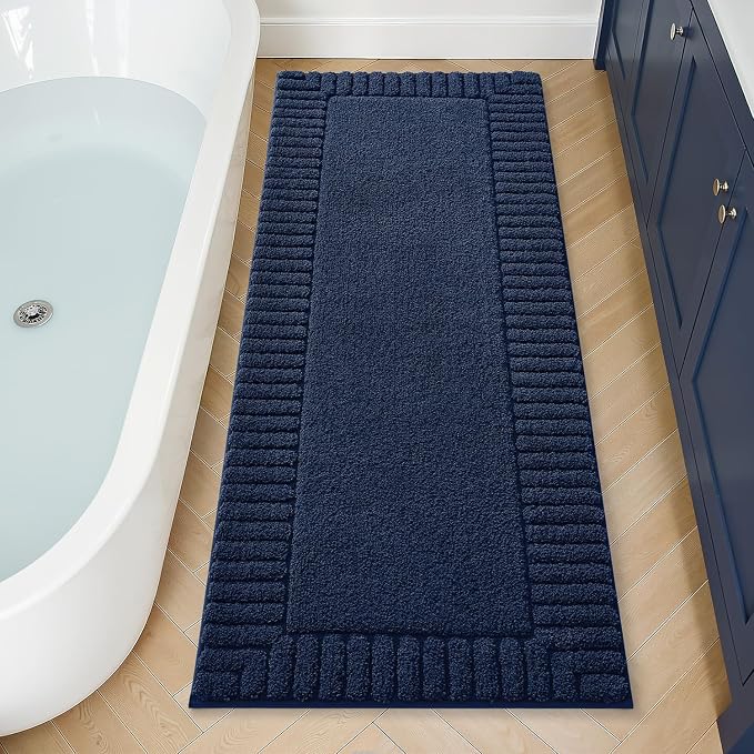 LUMI Bathroom Rugs Non Slip with Rubber Backing, Extra Soft Plush Microfiber Bath Rug Absorbent, Machine Washable Bath Mat Quick Dry for Tub, Shower, Hotel, Blue, 24"x60"