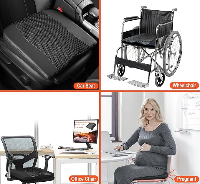 Lofty Aim Car Seat Cushion, Comfort Memory Foam Car Cushions for Driving - Sciatica & Lower Back Pain Relief, Driver Seat Pillow for Auto, Office Chair, Wheelchair - 4D Mesh Black