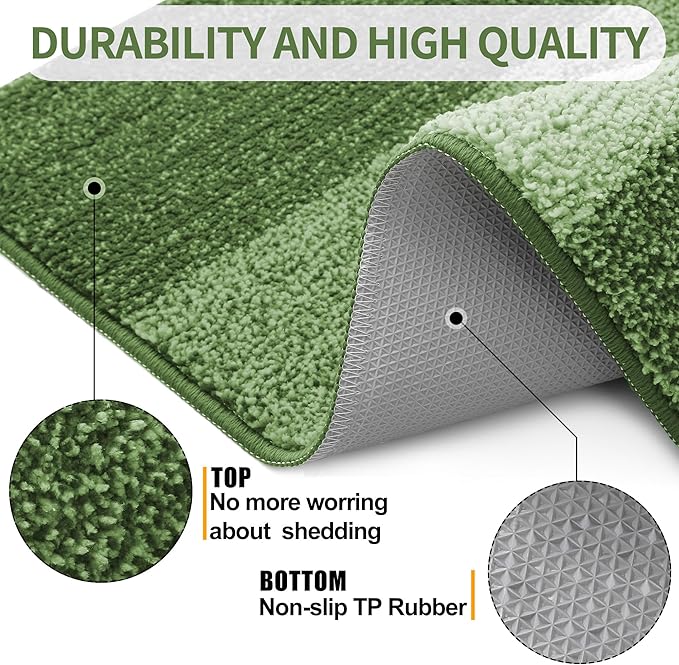Kitinjoy Indoor Outdoor Door Mat, 34x21 Non-Slip Absorbent Dirt Trapper, Low-Profile Washable Inside Entrance Front Floor Mat, Sturdy Soft Entry Doormats for Entryway, Green
