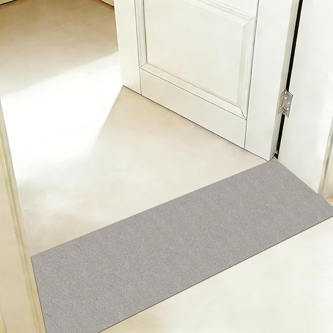 Bath Mat for Narrow Spaces, Super Absorbent Doorway Floor Mat, Non-Slip Threshold Rugs Fit for Under Door, Cuttable Ultra Thin Bath Mat (Light Grey, 1' x 3'3" (Rectangular with Round Corner))