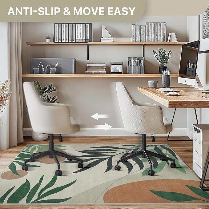 36"x48" Office Chair Mat for Hardwood Tile Floor, Under Desk Carpet Protector for Rolling Computer Chair Mat, Machine Washable Area Rug, Anti-Slip 1/5" Thick Low Pile Thin Vinyl Floor Mat, Beige Grey