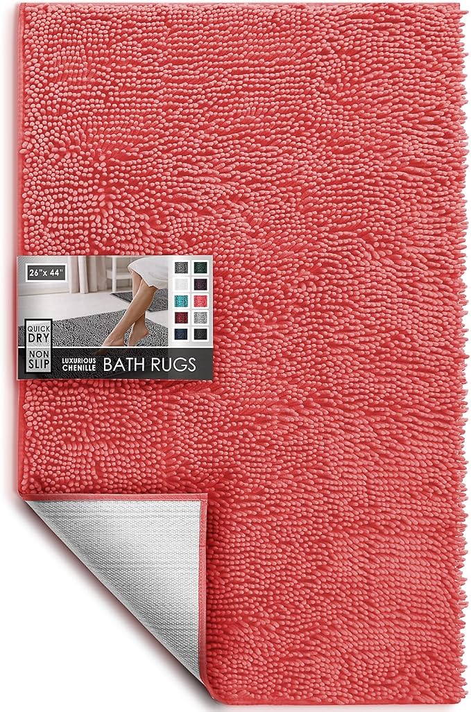 Hearth & Harbor Bathroom Rugs, Chenille Bath Mat - Machine Washable Bath Mats for Bathroom Non-Slip Backing Rubber, Quick Dry Bathroom Mat