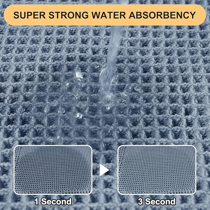 IM HOME Extra Large Waffle Bath Mat, Boho Bathroom Rugs Absorbent Non Slip, Ultra Soft Bathroom Mat, Machine Washable Knit Bath Rugs with Herringbones for Bathroom,Bedroom, Kitchen, Tub, 5'x2', Blue
