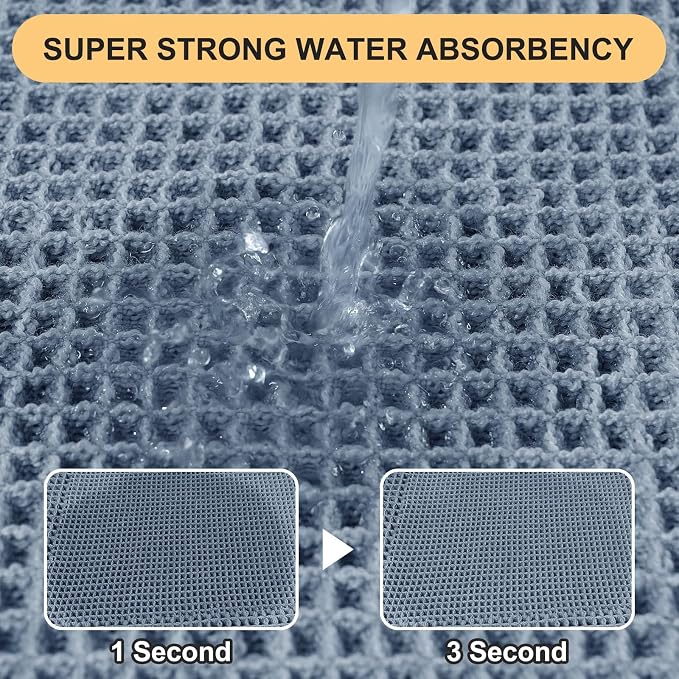 IM HOME Extra Large Waffle Bath Mat, Boho Bathroom Rugs Absorbent Non Slip, Ultra Soft Bathroom Mat, Machine Washable Knit Bath Rugs with Herringbones for Bathroom,Bedroom,Kitchen,Shower,6'x2', Blue