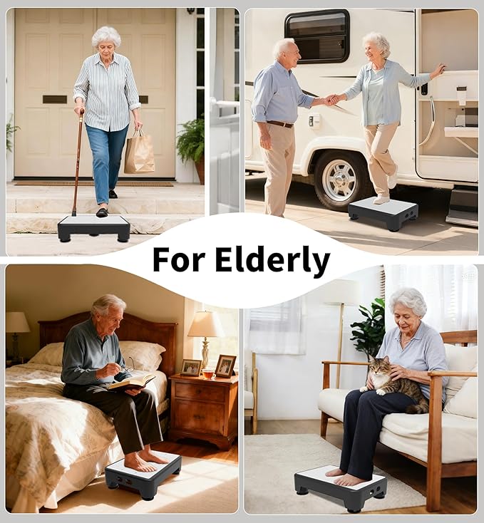 5-Level Adjustable Step Stool, 700 LBS Capacity Safety Bed Step for Seniors, Exercise Setp Platform, Portable Stair Assist for Elderly, Wide Step up for Kitchen, Car, Bedside & Shower, White