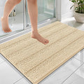 OLANLY Thick Bathroom Rugs 36x24, Extra Soft Absorbent Chenille Striped Bath Rugs, Rubber Backing, Machine Wash Dry, Bath Mats for Bathroom Floor, Tub and Shower, Home Decor Accessories, Beige