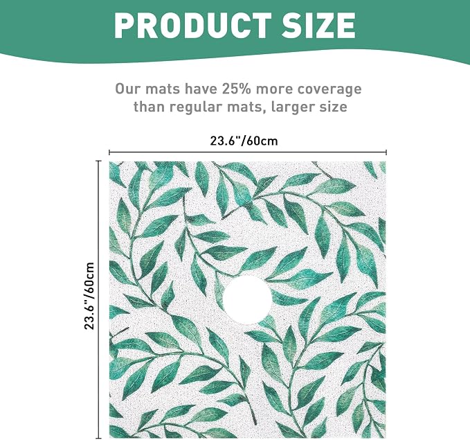 Square Shower Mat Non Slip: 24 x 24 Inch Extra Large Shower Mats with Drain Hole in Middle - PVC Loofah Anti Slip Shower Floor Matt for Inside Shower