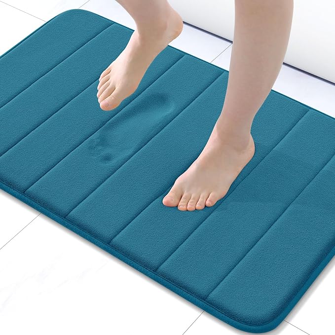 Buganda Memory Foam Bath Mat, 30" x 20", Ultra Soft and Non-Slip Bathroom Rugs, Water Absorbent and Machine Washable Bath Rug for Bathroom, Shower, and Tub, Peacock Blue