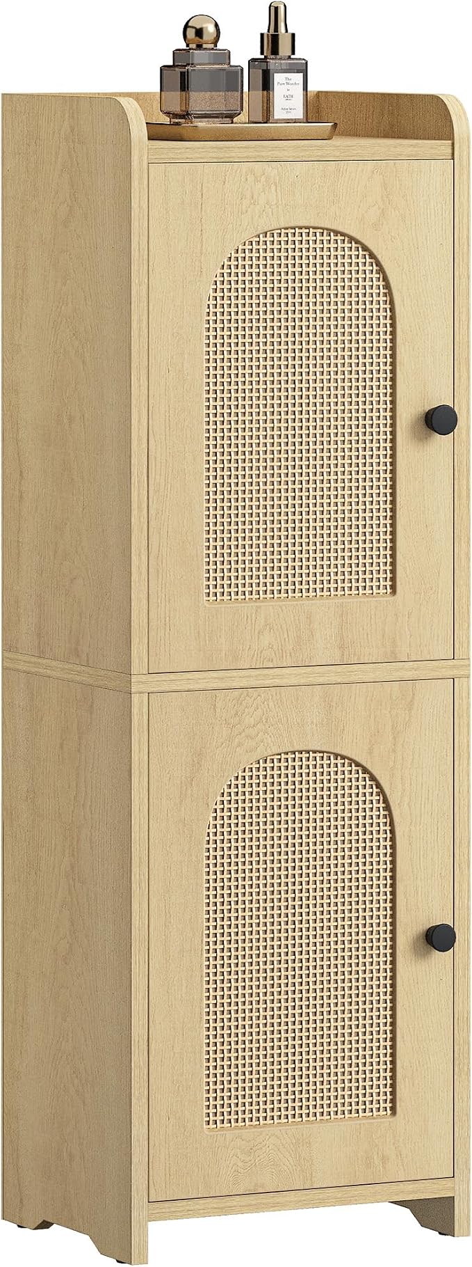 Hzuaneri Bathroom Storage Cabinet, Small Corner Floor Cabinet with 2 Doors and Adjustable Shelf, Narrow Toilet Paper Cabinets, Bathroom Organizer for Small Spaces, 7.9" D x 9.8" W x 29.5"Rattan Yellow