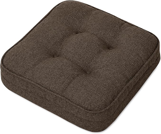 GOFORIT Chair Cushions,Tufted Shredded Memory Foam Chair Pads, Non-Slip Seat Cushions with Removable Cover,16'' x 16'', Brown