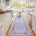 RELEANY Area Rugs Runner 2'x10' Washable Non-Slip, Floral Vintage Distress Medallion Carpet for Kitchen Hallway Bedroom Beside Laundry Room Bathroom, Light Purple Brown