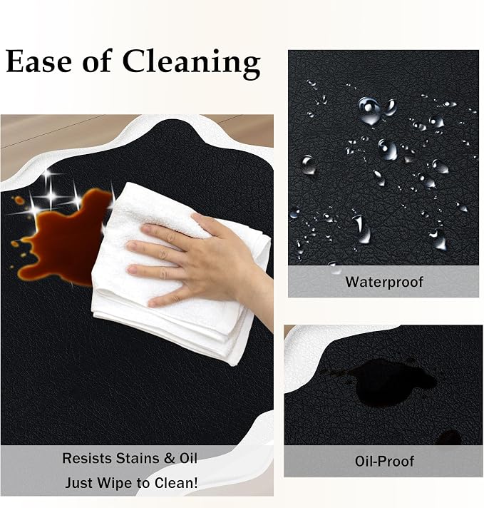 Arenarug Scalloped Black White Kitchen Mats Rugs Sets of 2 Cushioned Anti Fatigue Floor Mat Waterproof Kitchen Rugs Non Slip Foam Comfort Standing Mat for Sink Laundry