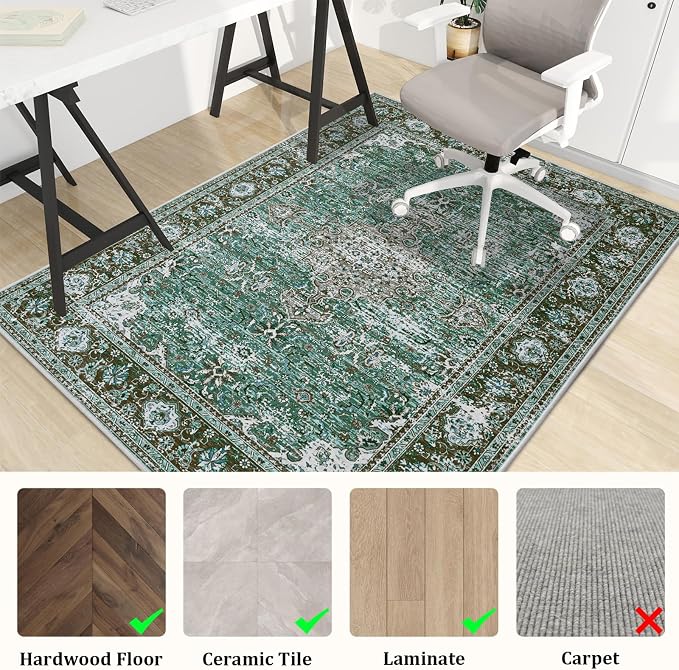 Office Chair Mat for Hardwood Floor, 48"x36" Easy Glide Computer Desk Mat Protector for Rolling Chair Under Desk Rug Nonslip Backing, Machine Wash (Modern)