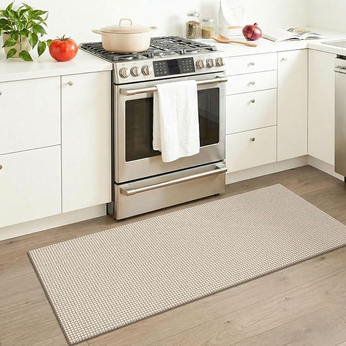 KOZYFLY Runners for Hallways 2x5 ft Washable Kitchen Runner Non Slip Rubber Backed Hall Runners Cotton Entryway Runner Rugs for Indoor Backdoor Bedroom Kitchen, Ivory/Camel/Brown