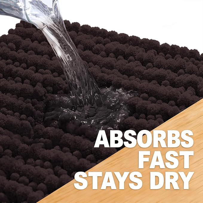 OLANLY Long Bathroom Rugs Runner 59x24, Thick Soft and Absorbent Chenille Bath Mat, Non-Slip, Machine Washable Quick Dry Bath Rugs for Tub Shower Floor, Home Decor Accessories, Brown