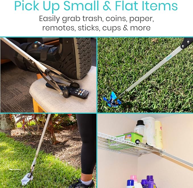 Vive Suction Cup Grabber Reacher 32" (2 Pack) - Elderly Grab It Reaching Pickup Tool Heavy Duty for Seniors - Trash, Sticks, Litter Picker Upper - Extra Long Reach Handle & Handy Extension Arm Claw