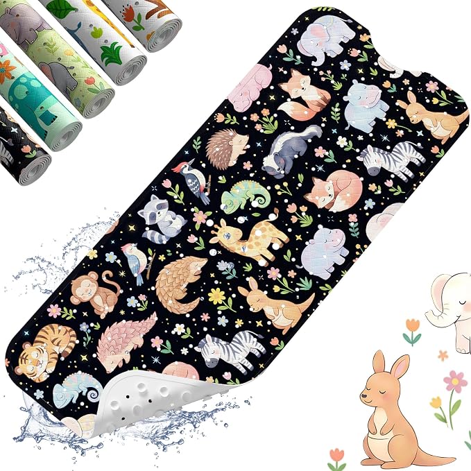 XIYUNTE Baby Bath Mat for Tub Non Slip Kids, BPA Free Extra Long Bathtub Mat 40x16 with Drain Holes and 200 Suction Cups, Non Toxic Machine Washable Toddler Bath Mat, Eco-Friendly Certified