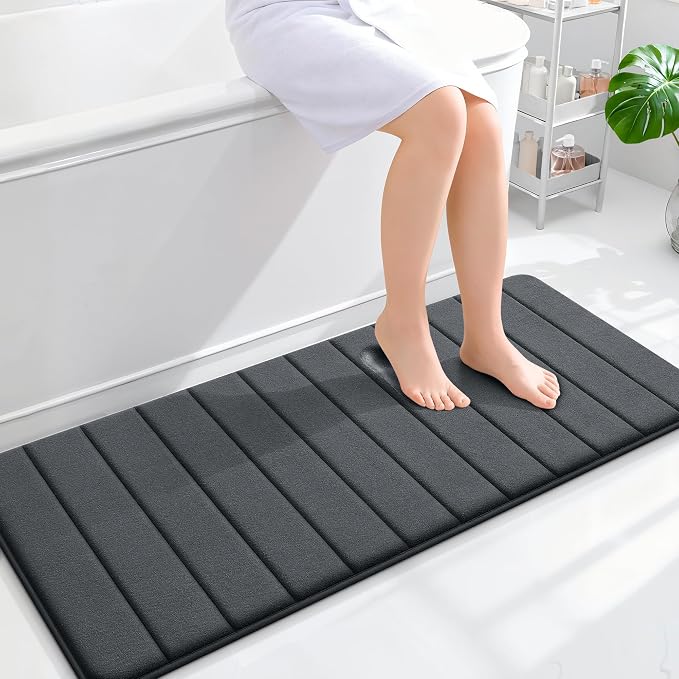 OLANLY Memory Foam Long Bathroom Rugs Runner 47x20, Super Soft Absorbent Bath Mat, Quick Dry, Machine Washable Shower Floor Rugs, Bathmat Carpet, Bathroom Home Decor Accessories, Dark Gray