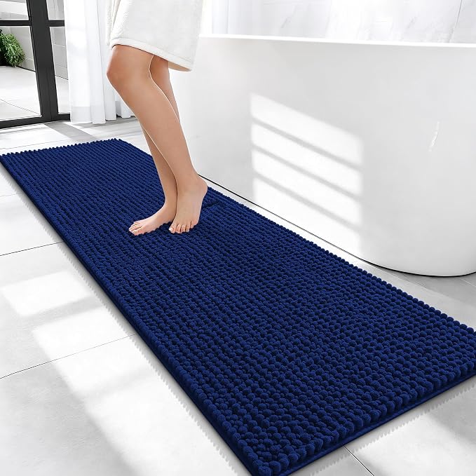 OLANLY Thick Bathroom Runner Rugs 59x20, Extra Soft Absorbent Chenille Bath Rugs, Rubber Backing, Machine Wash Dry, Long Bath Mats for Bathroom Floor, Tub and Shower, Home Decor Accessories, Navy