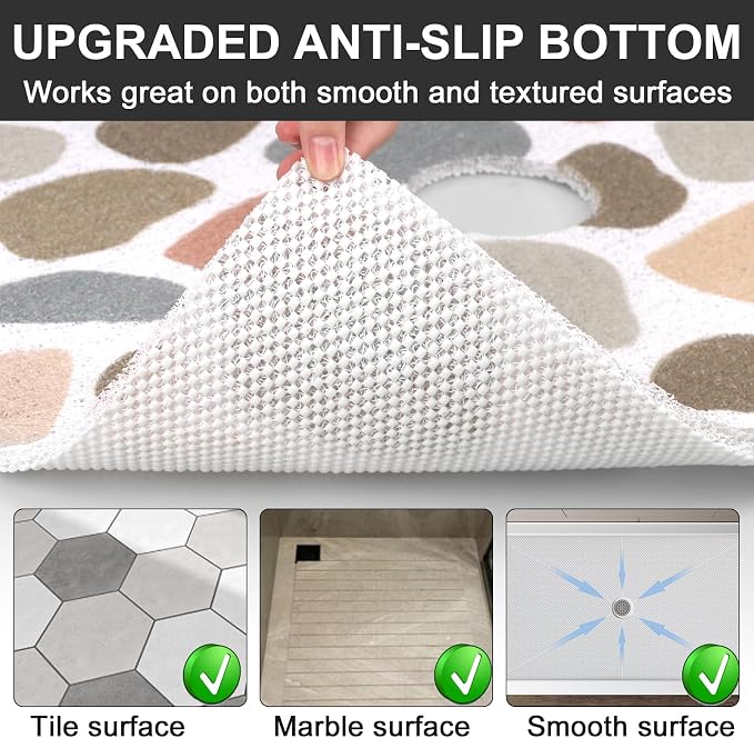 Non Slip Shower Mat: 32x24 Inch Extra Large Shower Mats for Inside Shower with Drain Hole in Middle - Soft PVC Loofah Anti Slip Shower Floor Mat for Standing and Walk-in Shower, Quick Drying