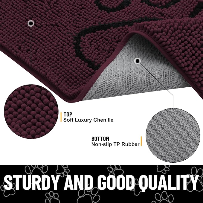 Smiry Dog Door Mat for Muddy Paws, Absorbent Dirt Trapper Non Slip Quick Dry Washable Chenille Mat for Mud Dogs, Entry Rug for Indoor and Outdoor (36x24 Inches, Russet and Black)