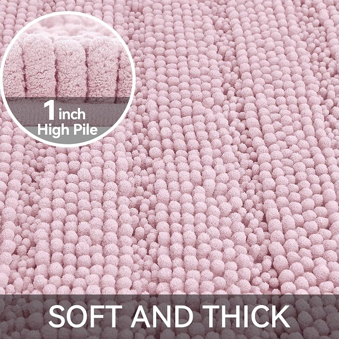 Bcoimo 30"×20" Chenille Bath Mat – Non-Slip with Backing Bath Rug Ultra-Absorbent and Machine Washable Bathroom Mat Quick-Dry Design. Ideal for Bathroom and Tub Areas