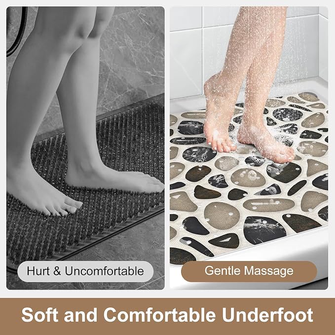 Square Shower Mat, 21x21 Inch Non Slip Shower Mats for Inside Shower Stall, Soft PVC Anti Slip Shower Mat with Sucion Cups, Machine Washable Bathroom Shower Floor Mat for Elderly Kids