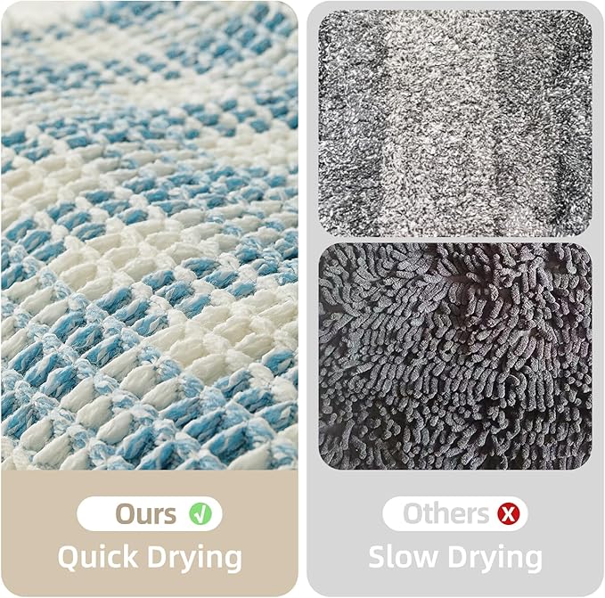 TYUU Waffle Bath Mat, Boho Bathroom Rugs Non Slip Washable Absorbent Checkered Bathroom Mat Quick Dry Cute Bath Mat, 24"x16" Blue and White