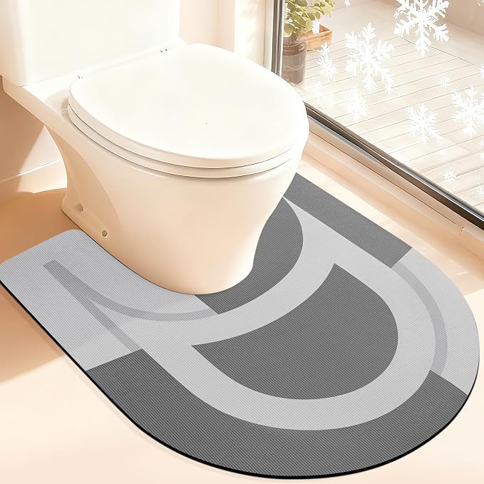 ACCUMTEK Non Slip Bath Mat, Thin Bathroom Rugs Fit Under Door, Quick Dry Bath Mats, Machine Washable Bath Rugs for Bathroom, Bathtub & Kitchen, Bathtub & Kitchen, Grey/Bordered/3 Piece