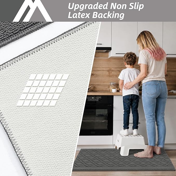 COSY HOMEER-Kitchen-Rugs-Non-Slip-Washable 24"x60" Absorbent Kitchen Runner Rugs Polypropylene Kitchen Mats for Floor,Sink Mat,Hallway,Laundry,Grey