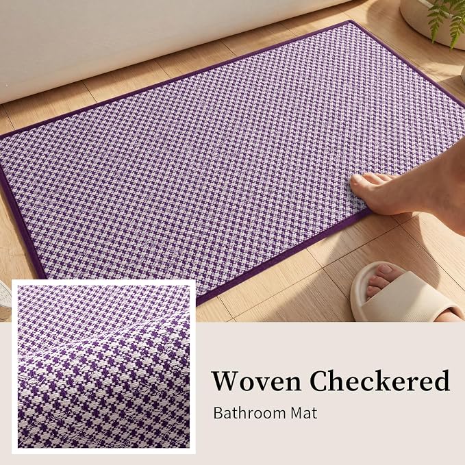 YIHOUSE Thin Bath Mat Purple Bathroom Rugs Sets 2 Pieces, Non Slip Absorbent Mats Quick Dry, Woven Rugs Washable, Tapetes para Baño for Bathroom Toilet,Bathtub(17"x24"+17"x32")