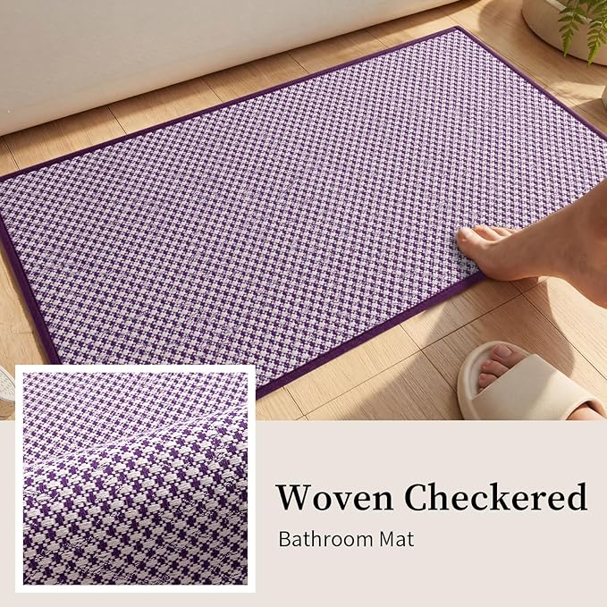 YIHOUSE Thin Bath Mat Purple Bathroom Rugs Sets 3 Pieces, Non Slip Absorbent Bath Mats Quick Dry, Woven Braided Rugs Washable,Tapetes para Baño for Bathroom,Bathtub(17.5"x24"U+17"x24"+17"x47")