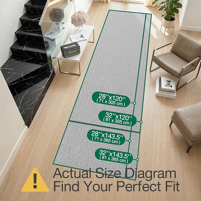 LUMI Ultra Thin Runner Rug for Hallway 2.3'x12', Non-Slip Entryway Rug with Rubber Backing, Unique Herringbone Design for Hallway, Entry, Kitchen, Patio, Gray