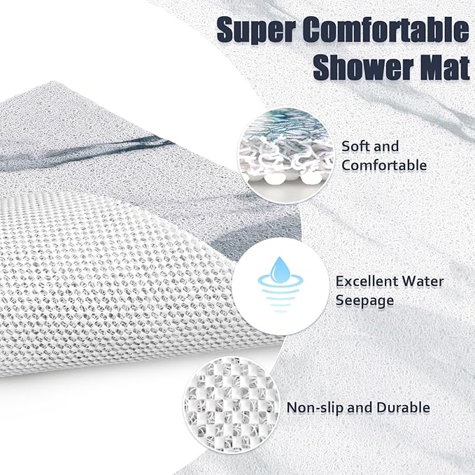 Shower Mat Non Slip - 24x32 Inch Soft Comfort Bath Mat with Drainage Holes, PVC Loofah Massage Bathmat for Shower, Tub, Bathroom, Wet Areas, Quick Drying