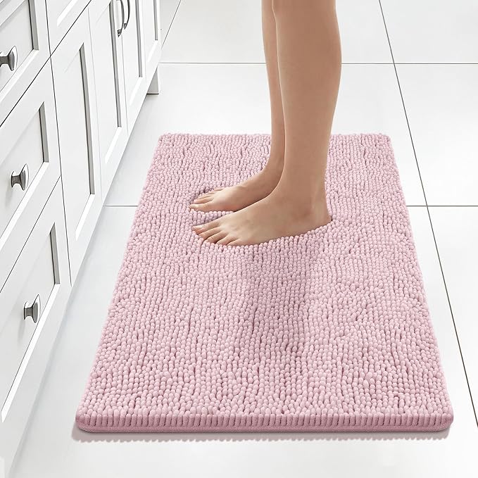 Bcoimo 30x20 Chenille Bath Mat – Non-Slip with Backing Bath Rug Ultra-Absorbent and Machine Washable Bathroom Mat Quick-Dry Design. Ideal for Bathroom Shower and Tub Areas