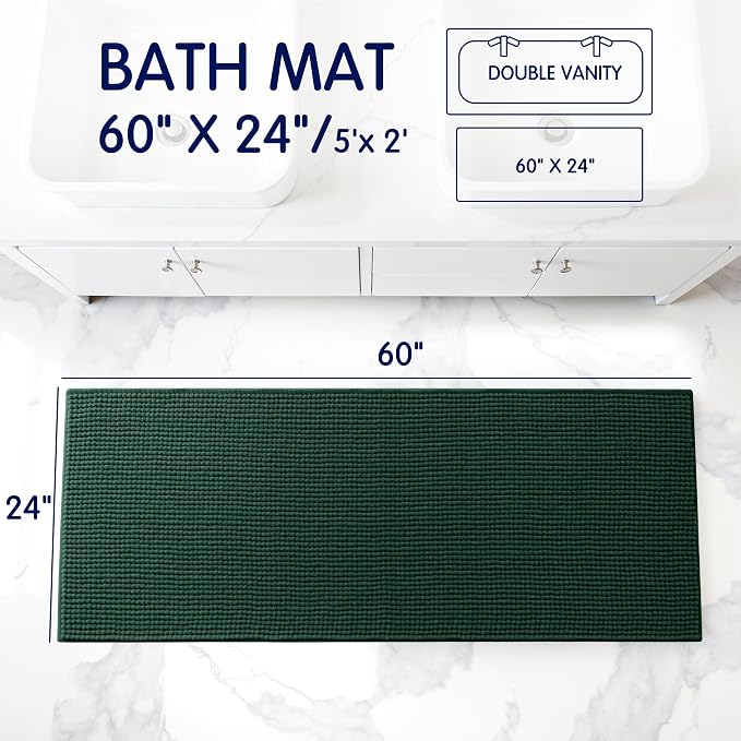 SUBRTEX Bathroom Rugs, 24" x 60" Chenille Bath Rug Soft Short Plush Bath Mat Soft Shower Mat Water Absorbent Shower Mat Quick Dry Machine Washable, Celadon